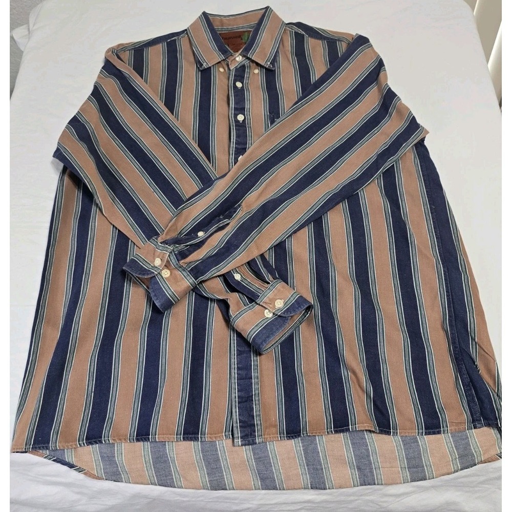 FieldMaster Men's Large Striped Button-Down Shirt Long-Sleeve